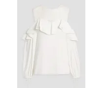 Tulle-trimmed ruffled crepe top - White
