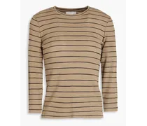 Striped ribbed cotton-jersey top - Neutral