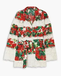 Dolce & Gabbana Floral-print guipure lace-paneled cotton-blend twill shirt - Red Red