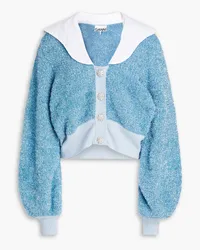 Ganni Bouclé-knit tinsel cardigan - Blue Blue