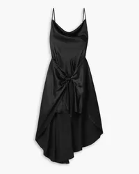 L'Agence Rose knotted draped asymmetric silk-satin midi dress - Black Black