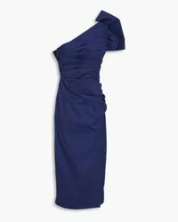 Rachel Gilbert Olive one-shoulder bow-detailed shantung midi dress - Blue Blue