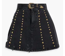 Holly studded distressed denim mini skirt - Black