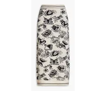 Jacquard-knit merino wool midi skirt - White