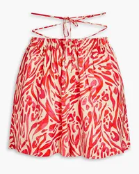 NICHOLAS Terra gathered printed silk-satin shorts - Orange Orange