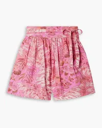 Ulla Johnson Anela pleated belted printed cotton-poplin shorts - Pink Pink