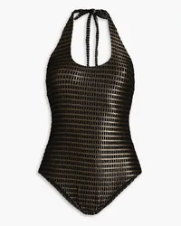 Lisa Marie Fernandez Amber metallic stretch-jacquard halterneck swimsuit - Metallic Metallic