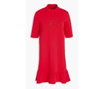 Embroidered cotton-blend jersey mini dress - Red