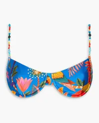 FARM Rio Embellished printed underwired bikini top - Blue Blue