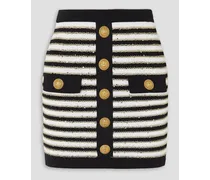 Button-embellished metallic striped knitted mini skirt - White