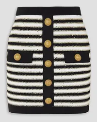 Balmain Button-embellished metallic striped knitted mini skirt - White White