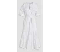 Tiered broderie anglaise cotton midi dress - White