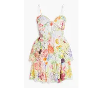 Alice Olivia - Fina tiered floral-print broderie anglaise cotton mini dress - Multicolor