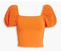 Alice Olivia - Caley crochet-paneled stretch-jersey top - Orange