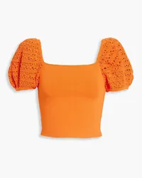 Alice + Olivia Alice Olivia - Caley crochet-paneled stretch-jersey top - Orange Orange