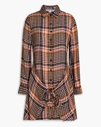 Walter Baker Knotted gingham woven mini shirt dress - Black Black