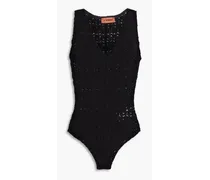 Crochet-knit bodysuit - Black