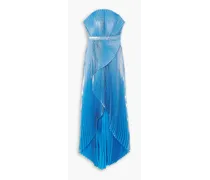 Capri draped plissé-lamé gown - Blue
