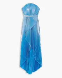 SEMSEM Capri draped plissé-lamé gown - Blue Blue