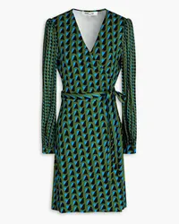 Diane von Furstenberg Gala printed crepe-paneled jersey mini wrap dress - Green Green