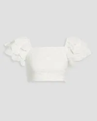 Caroline Constas Cropped ruffled broderie anglaise cotton top - White White