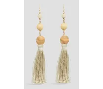 Gold-tone, cord and bead earrings - White