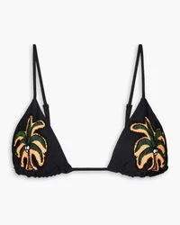 Johanna Ortiz Zambia tasseled embroidered printed triangle bikini top - Black Black