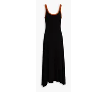 Asymmetric two-tone jersey midi dress - Black