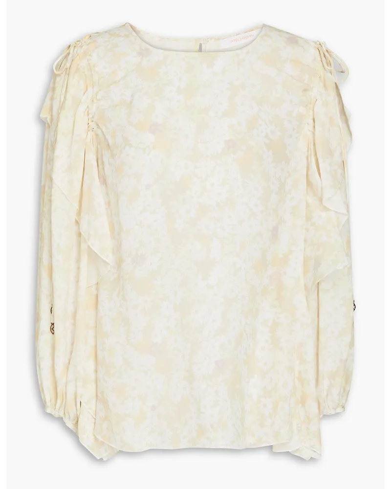 See by Chloé Ruffled floral-print crepe de chine blouse - Yellow Yellow