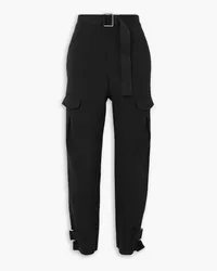 Holzweiler Skunk belted grosgrain-trimmed recycled-crepe slim-leg cargo pants - Black Black