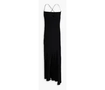 Asymmetric open-back silk-crepe maxi dress - Black