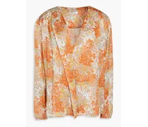 Floral-print silk-crepon top - Orange