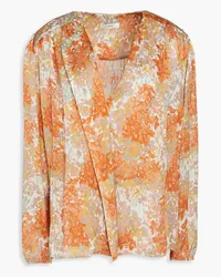 Vince Floral-print silk-crepon top - Orange Orange