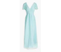 Alice Olivia - Charlsie smocked Chantilly lace maxi dress - Blue
