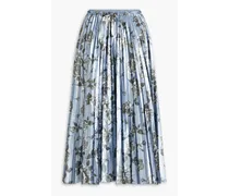 pleated floral-print lamé midi skirt - Blue