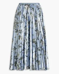 RED Valentino pleated floral-print lamé midi skirt - Blue Blue