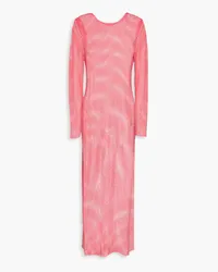 Leslie Amon Crystal-embellished open-knit maxi dress - Pink Pink