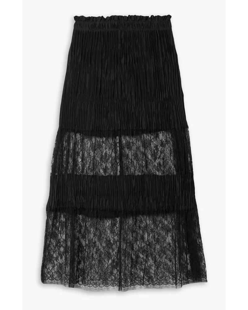 Jason Wu Lace-paneled plissé silk-satin midi skirt - Black Black