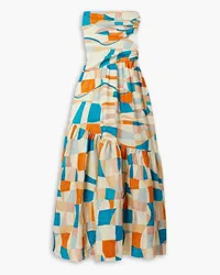 A.L.C. Lark strapless gathered printed linen-blend poplin maxi dress - Yellow Yellow