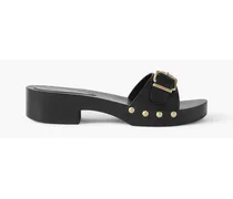 Studded buckle-detailed leather mules - Black