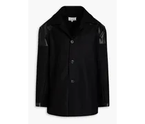 Faux leather-paneled wool-blend felt jacket - Black
