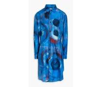 Printed silk-habotai shirt dress - Blue