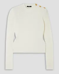 Balmain Button-embellished ribbed-knit sweater - White White