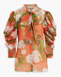 Oscar de la Renta Pussy-bow floral-print silk-chiffon blouse - Orange Orange