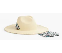 Printed crepe-trimmed straw sunhat - White