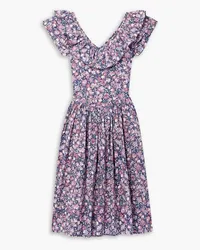 BATSHEVA Laura Ashley Ileang ruffled printed cotton-poplin midi dress - Purple Purple