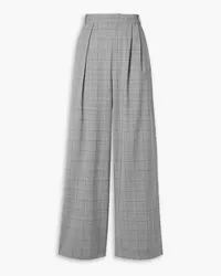 tibi Stella pleated checked grain de poudre wide-leg pants - Gray Gray