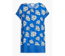 Pintucked floral-print woven top - Blue