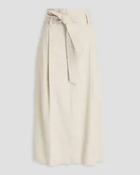 Brunello Cucinelli Belted pleated cotton and linen-blend midi skirt - White White