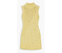 Cable-knit cotton turtleneck mini dress - Yellow